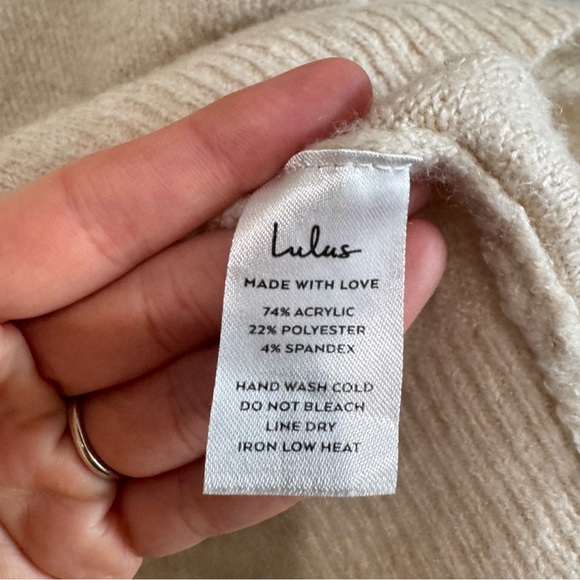 Lulu's Womens Small Colorblock Sweater Cream Pink Oversized Slouchy Boho Soft - Picture 4 of 8